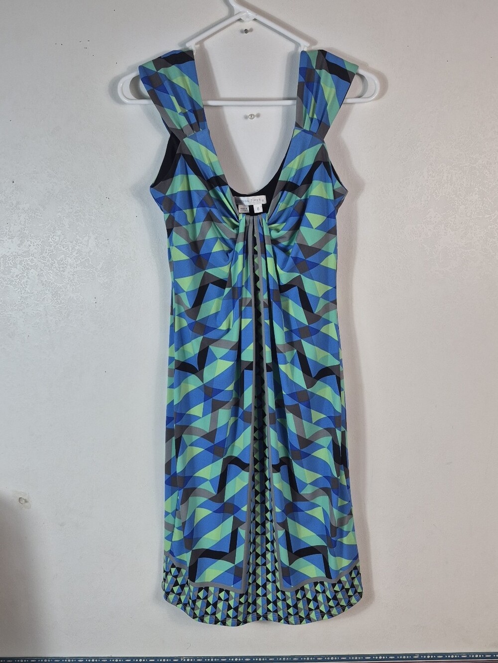 Women's London Times Dress Size 8 Blue Green Geometric Print